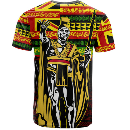 Hawaii T-Shirt King Kamehameha Flag Kanaka Maoli Tribal With Flower Lie