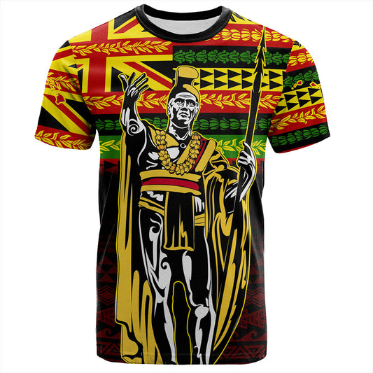 Hawaii T-Shirt King Kamehameha Flag Kanaka Maoli Tribal With Flower Lie