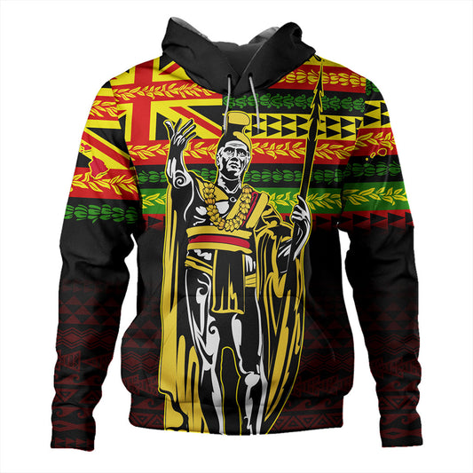 Hawaii Hoodie King Kamehameha Flag Kanaka Maoli Tribal With Flower Lie