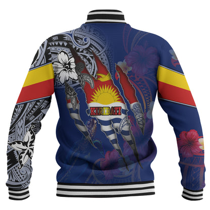 Kiribati Baseball Jacket Custom Gilbertese Blood Inside Me Polynesian Sleeve Tattoo Tropical Blue
