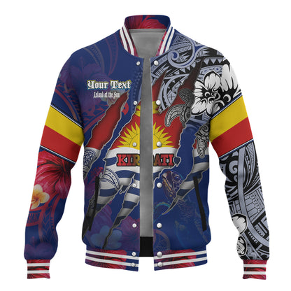 Kiribati Baseball Jacket Custom Gilbertese Blood Inside Me Polynesian Sleeve Tattoo Tropical Blue