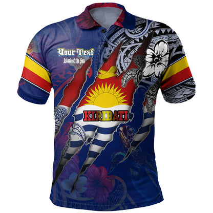Kiribati Polo Shirt Custom Gilbertese Blood Inside Me Polynesian Sleeve Tattoo Tropical Blue