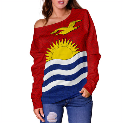 Kiribati Off Shoulder Sweatshirt Flag Design With Pattern