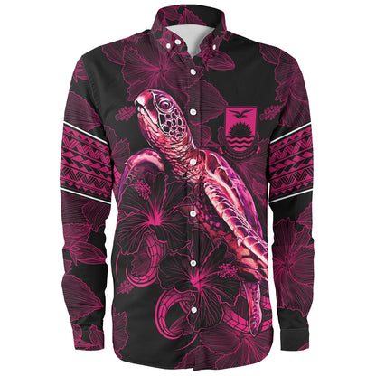 Kiribati Long Sleeve Shirt Sea Turtle With Blooming Hibiscus Flowers Tribal Maroon