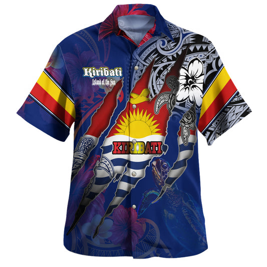 Nauru Hawaiian Shirt Custom Nauruan Blood Inside Me Polynesian Sleeve Tattoo Tropical Blue