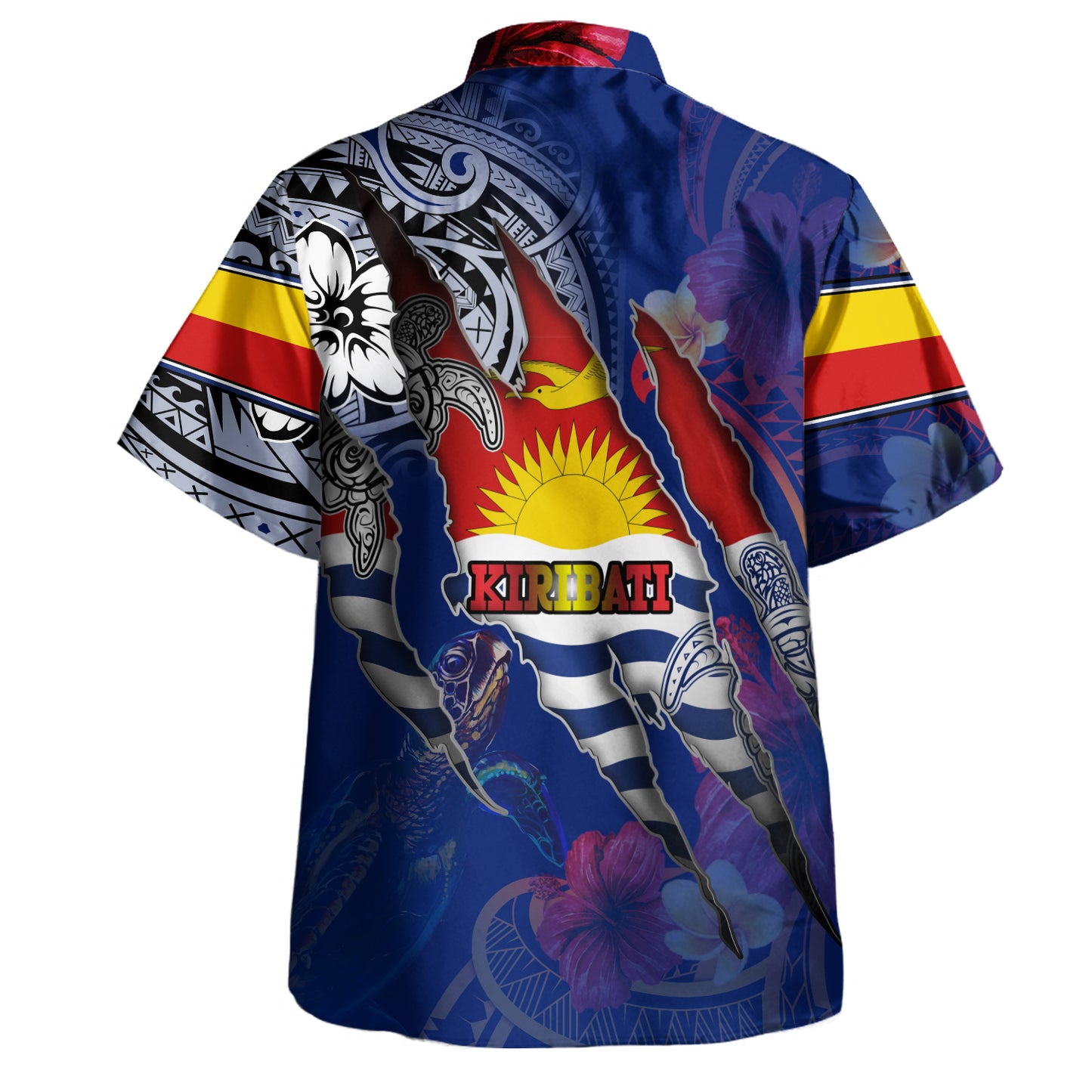 Kiribati Hawaiian Shirt Custom Gilbertese Blood Inside Me Polynesian Sleeve Tattoo Tropical Blue