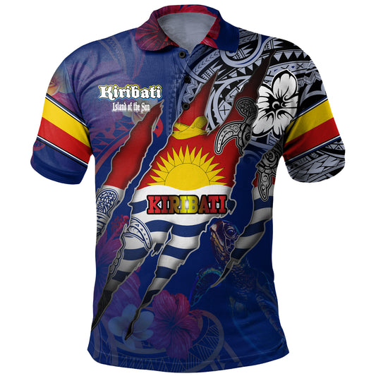 Kiribati Polo Shirt Custom Gilbertese Blood Inside Me Polynesian Sleeve Tattoo Tropical Blue
