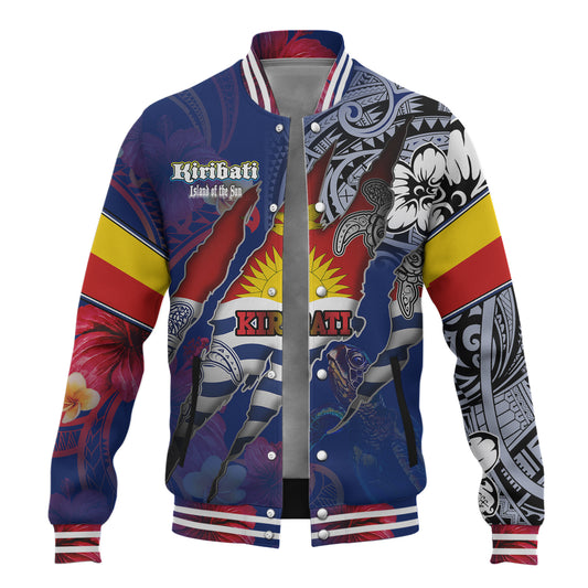 Kiribati Baseball Jacket Custom Gilbertese Blood Inside Me Polynesian Sleeve Tattoo Tropical Blue