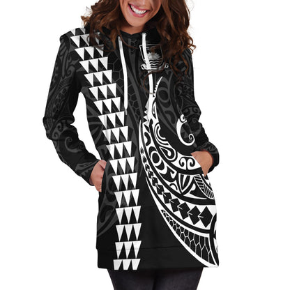 Kiribati Hoodie Dress Kakau Style White