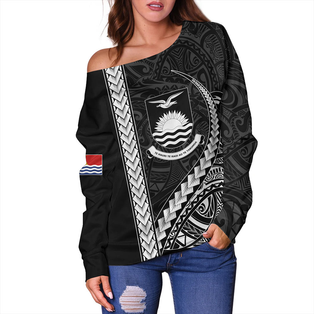 Kiribati Off Shoulder Sweatshirt Tribal Micronesian Coat Of Arms