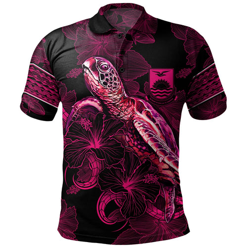 Kiribati Polo Shirt Sea Turtle With Blooming Hibiscus Flowers Tribal Maroon