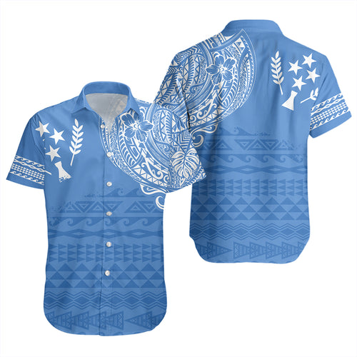 Kosrae Short Sleeve Shirt Polynesian Flag With Coat Of Arms