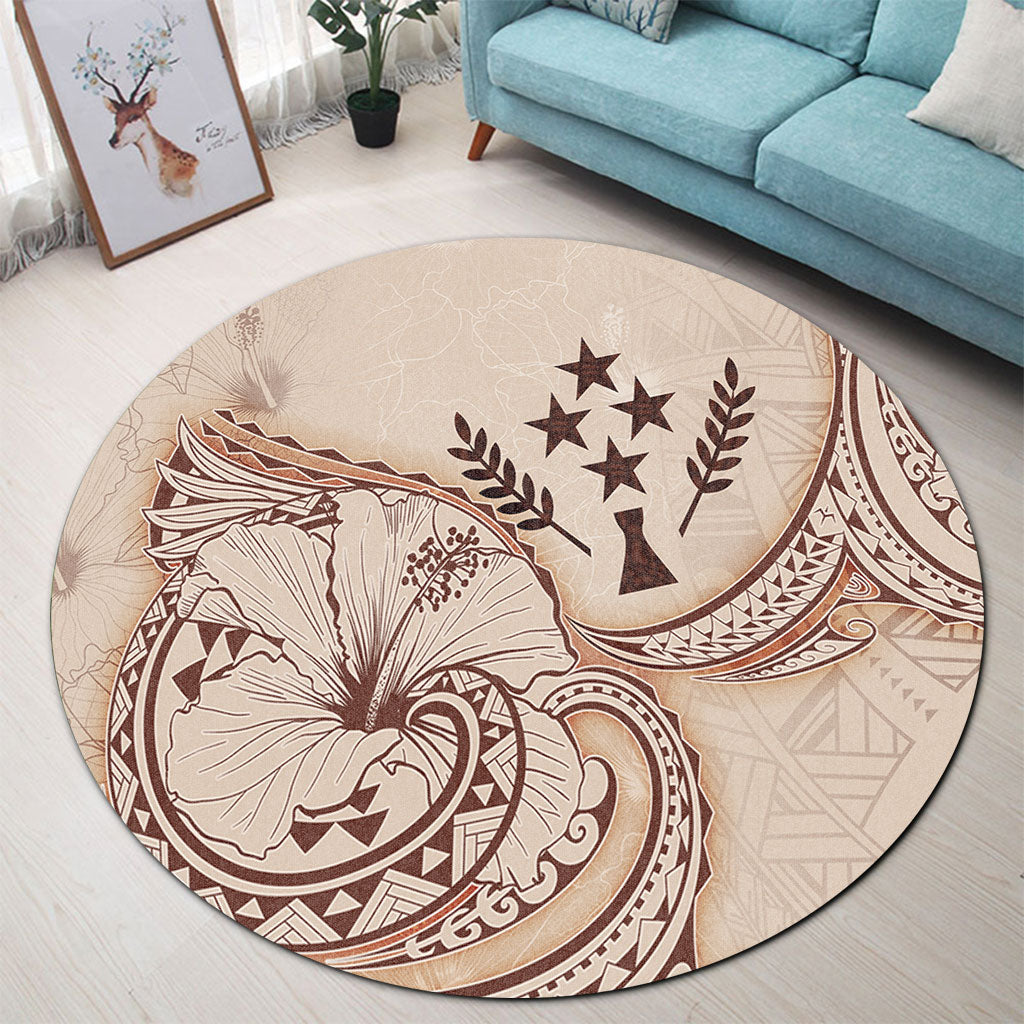 Kosrae Round Rug Hibiscus Flower Vintage Style