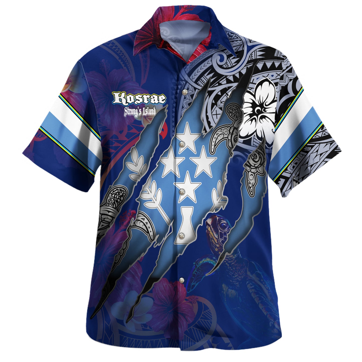 Kosrae Hawaiian Shirt Custom Kosraean Blood Inside Me Polynesian Sleeve Tattoo Tropical Blue