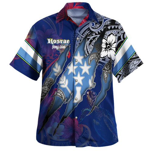 Kosrae Hawaiian Shirt Custom Kosraean Blood Inside Me Polynesian Sleeve Tattoo Tropical Blue