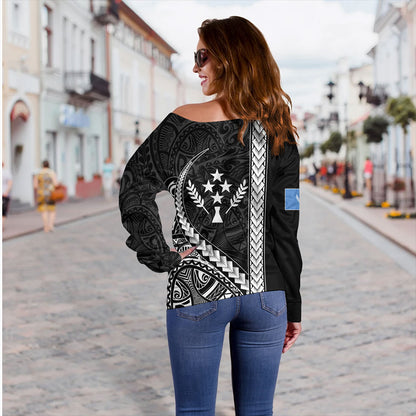 Kosrae Off Shoulder Sweatshirt Tribal Micronesian Coat Of Arms
