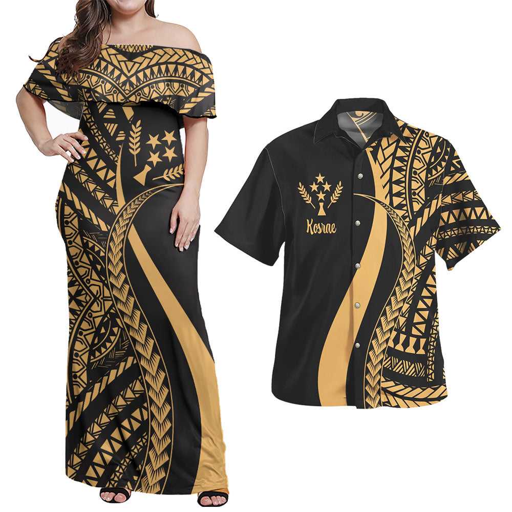 Kosrae Combo Dress And Shirt - Micronesian Tentacle Tribal Pattern Gold