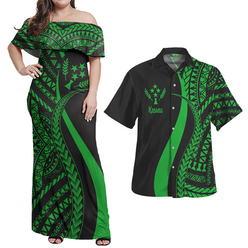 Kosrae Combo Dress And Shirt - Micronesian Tentacle Tribal Pattern Green