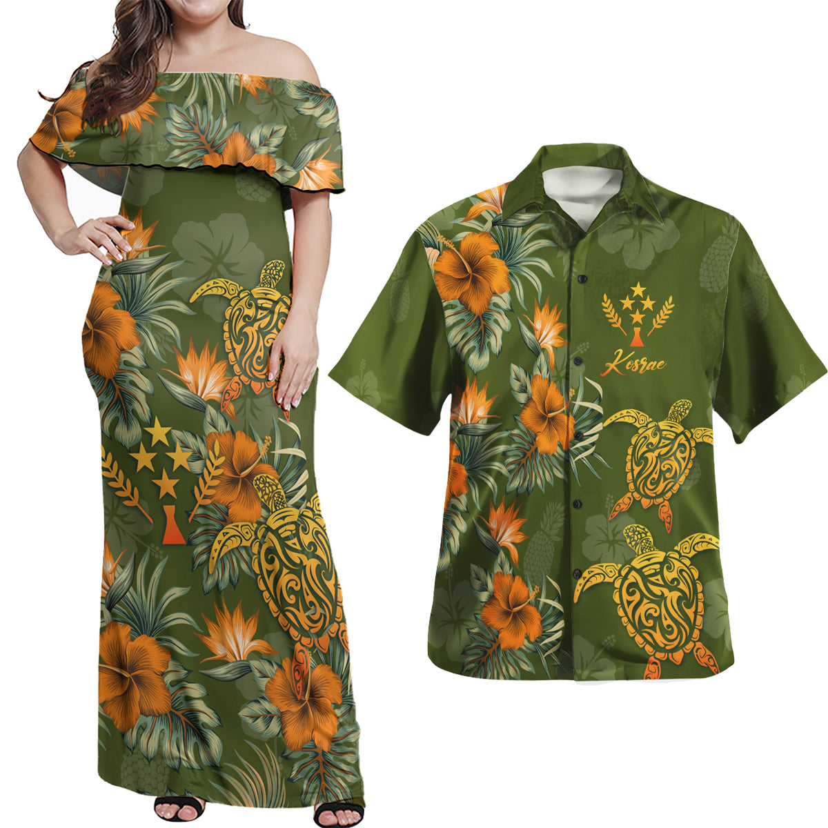 Kosrae Polynesian Pattern Combo Dress And Shirt Tropical Summer