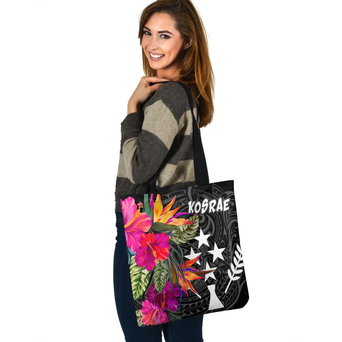 Kosrae Custom Personalised Tote Bag Polynesian Hibiscus Pattern