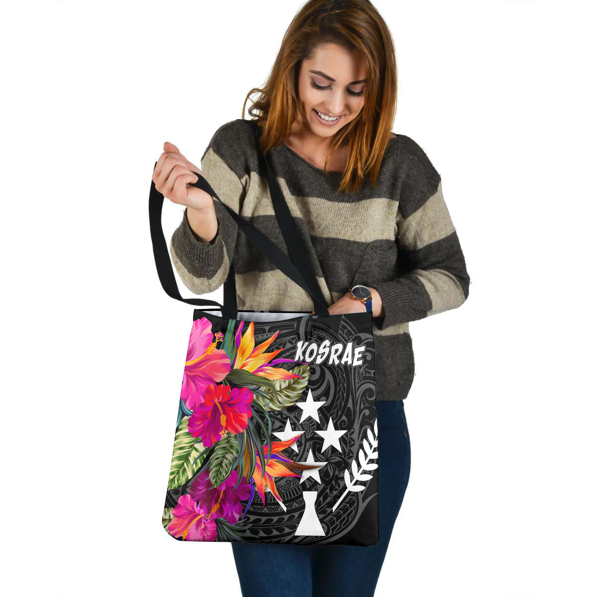 Kosrae Custom Personalised Tote Bag Polynesian Hibiscus Pattern