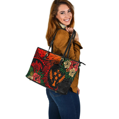 Kosrae Leather Tote Bag Polynesian Turtle Tropical