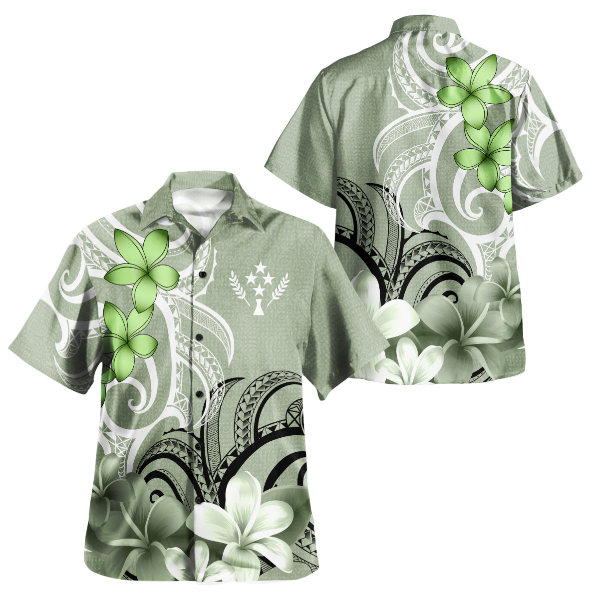 Kosrae Custom Personalised Hawaiian Shirt Polynesian Floral Spirit Sage Green