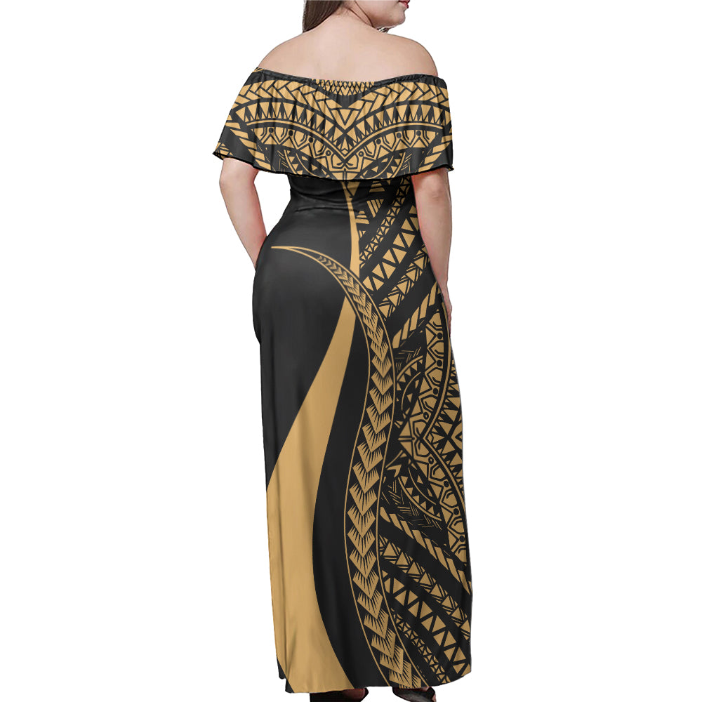 Kosrae Combo Dress And Shirt - Micronesian Tentacle Tribal Pattern Gold
