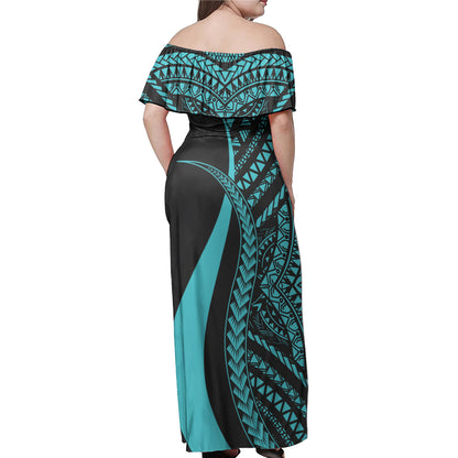 Kosrae Combo Dress And Shirt - Micronesian Tentacle Tribal Pattern Turquoise