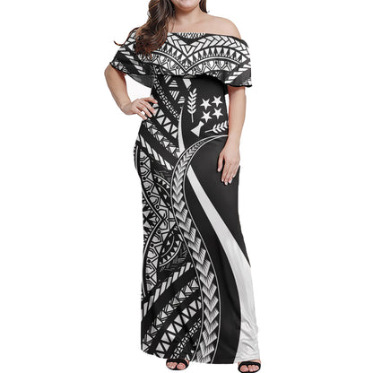 Kosrae Combo Dress And Shirt - Micronesian Tentacle Tribal Pattern White