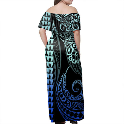 Kosrae Combo Dress And Shirt Coat Of Arms Kakau Style Gradient Blue