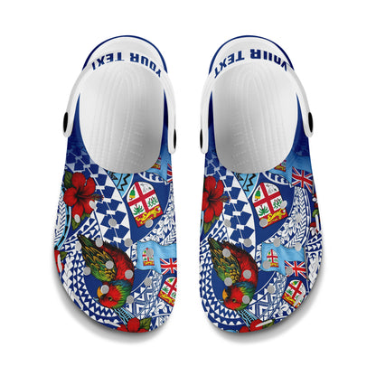 Fiji Clogs Shoes Custom Text Kula Parrot Flag Hibiscus Tribal Style