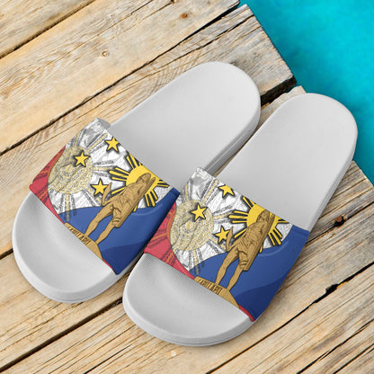 Philippines Filipinos Lapu Lapu Heroes With Sun And Flag Tribal Patterns Slide Sandals