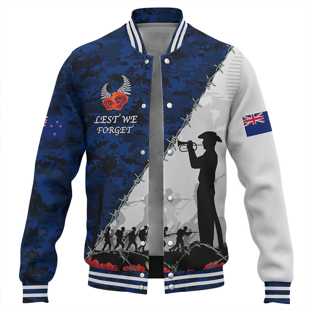 New Zealand Baseball Jacket Anzac Day Poppy Flower And Barbed Wire