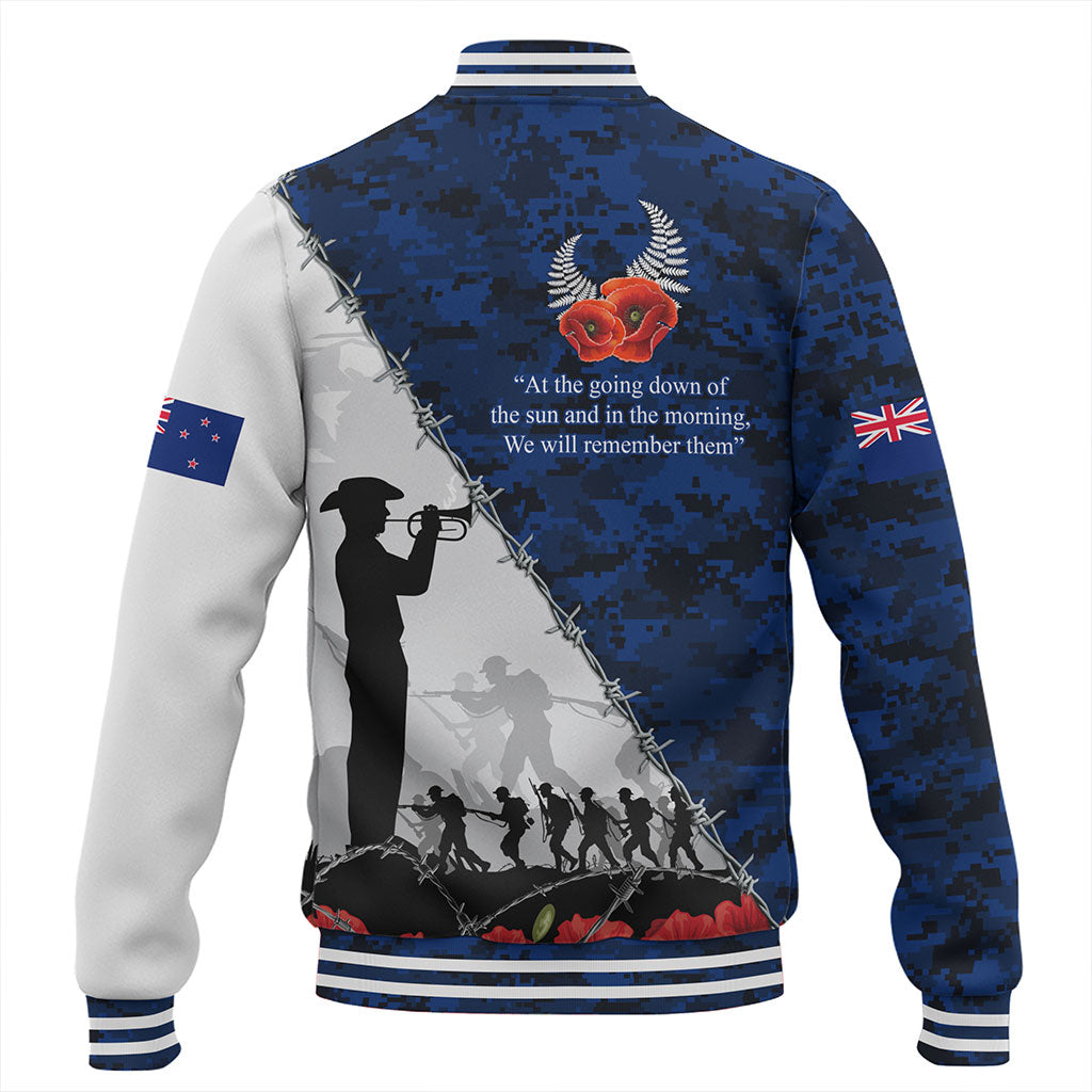 New Zealand Baseball Jacket Anzac Day Poppy Flower And Barbed Wire