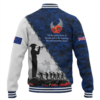 New Zealand Baseball Jacket Anzac Day Poppy Flower And Barbed Wire