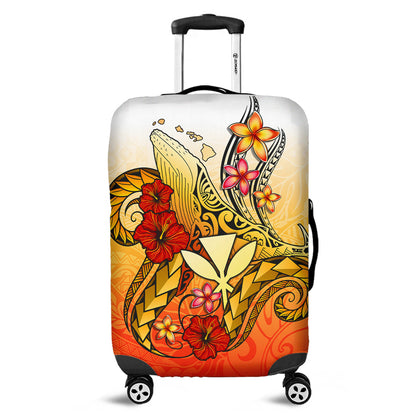 Hawaii Luggage Cover Humpback Whale with Hibiscus Plumeria