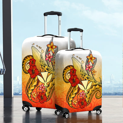 Hawaii Luggage Cover Humpback Whale with Hibiscus Plumeria