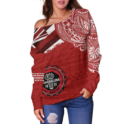 Hawaii Off Shoulder Sweatshirt Lahainaluna High School With Crest Style
