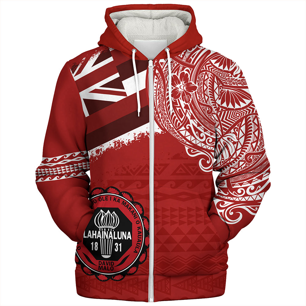 Hawaii Sherpa Hoodie Lahainaluna High School With Crest Style