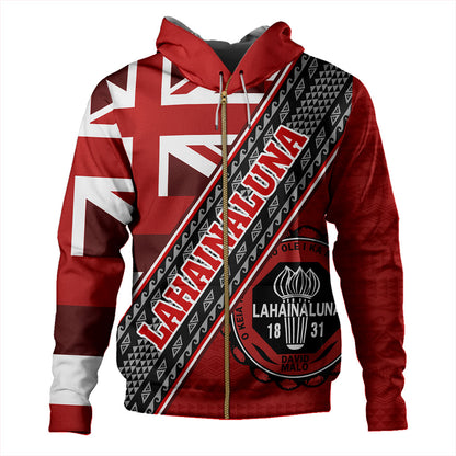 Hawaii Hoodie Lahainaluna High School Half Flag Tribal Polynesia