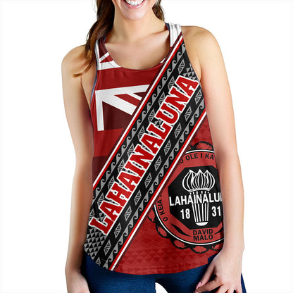 Hawaii Women Tank Lahainaluna High School Half Flag Tribal Polynesia