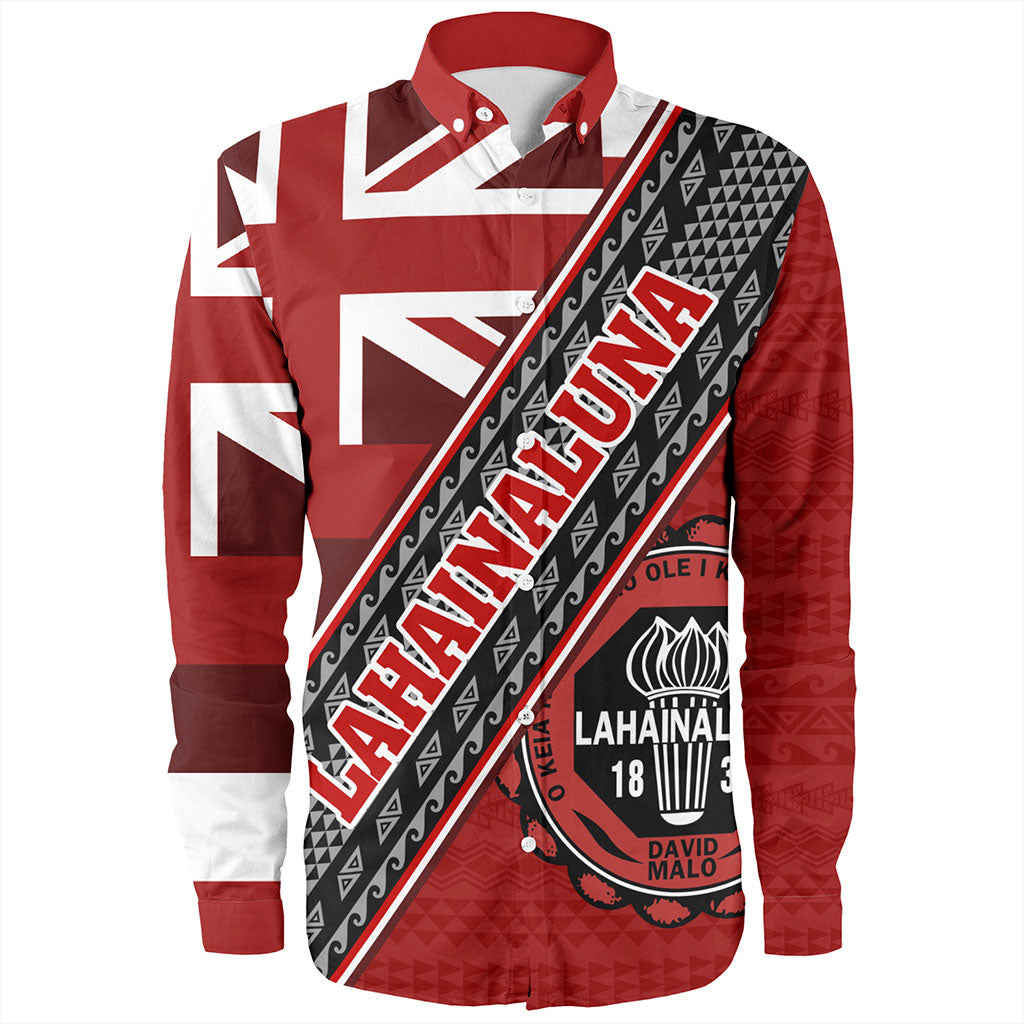 Hawaii Long Sleeve Shirt Lahainaluna High School Half Flag Tribal Polynesia