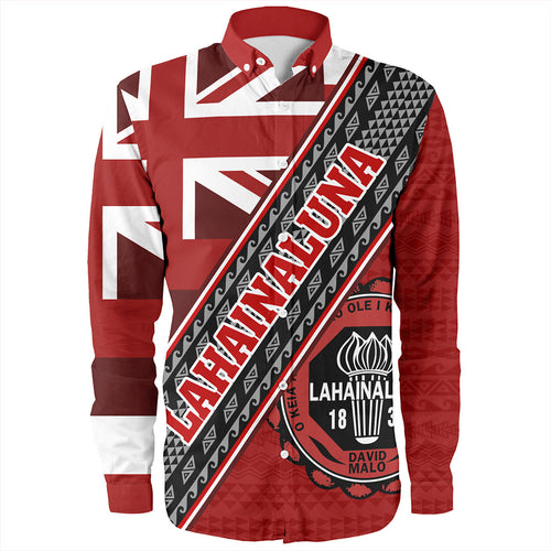 Hawaii Long Sleeve Shirt Lahainaluna High School Half Flag Tribal Polynesia