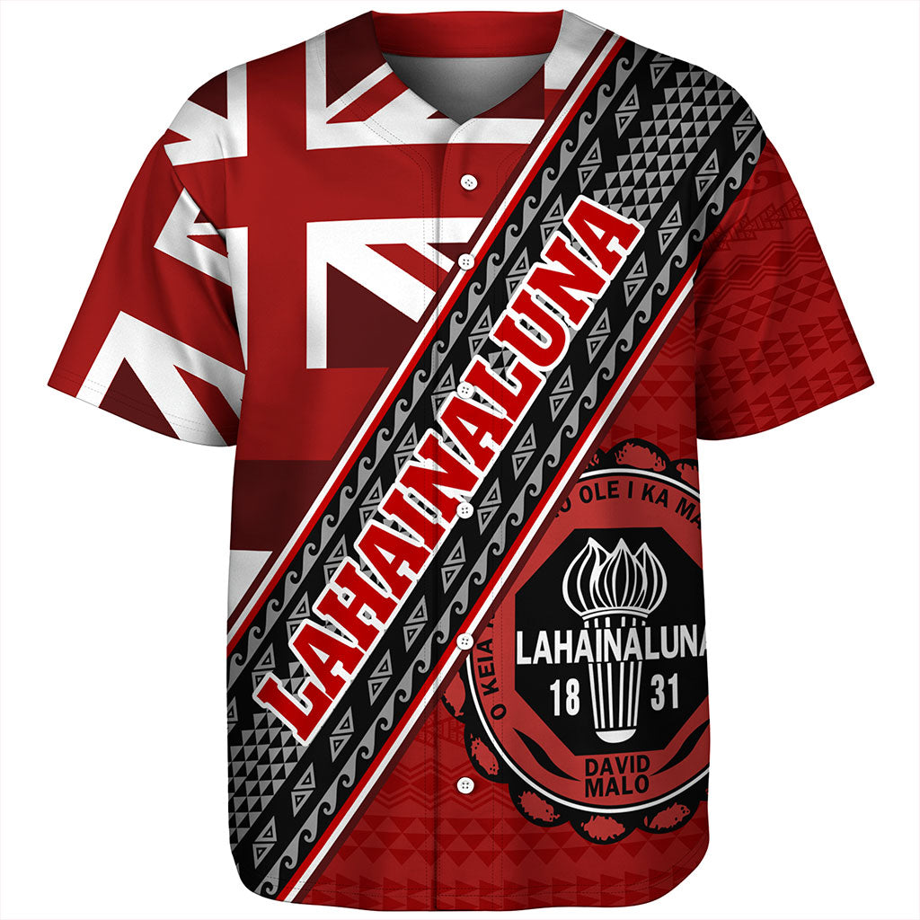 Hawaii Baseball Shirt Lahainaluna High School Half Flag Tribal Polynesia