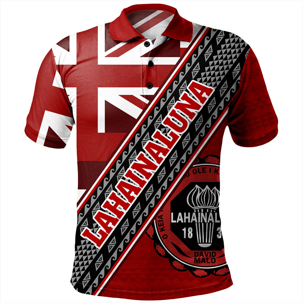 Hawaii Polo Shirt Lahainaluna High School Half Flag Tribal Polynesia
