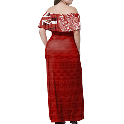Hawaii Woman Off Shoulder Long Dress Lahainaluna High School With Crest Style