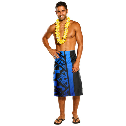 Samoa Lavalava - Samoa Coat Of Arms With Polynesian Tribal Pattern Blue