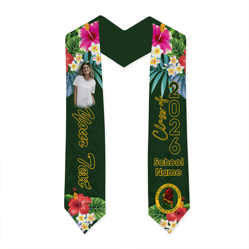 Hawaii Graduation Stole Custom Leilehua High School Class 2026 Tropical Hibiscus Island Style