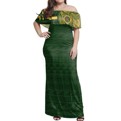 Hawaii Woman Off Shoulder Long Dress Leilehua High School With Crest Style